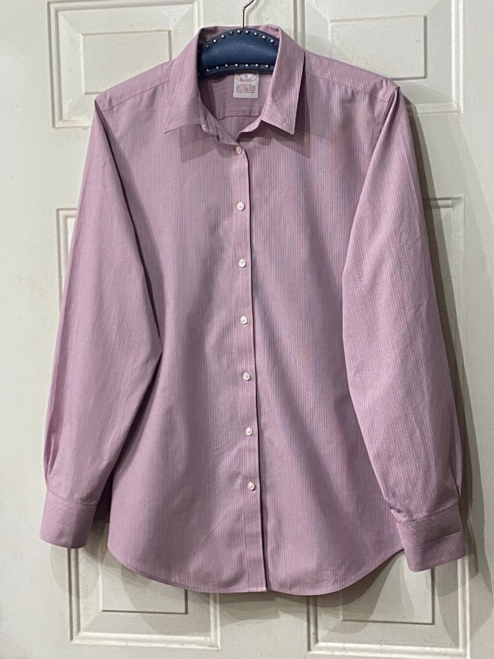 Brooks Brothers No-Iron Blouse Shirt Sz 16 Long Sleeve Pink/Blue/White Stripe